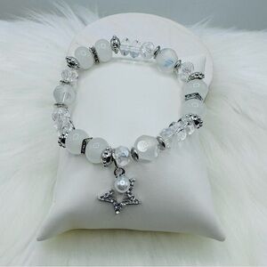 Faux Crystal Beads Beaded Bracelet with Rhinestone Star charm